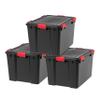 IRIS USA WeatherPro 74 Qt Storage Bins with Lids, 3 Pack, BPA-Free Plastic Gasket Box with Tight Latch and Seal, Stackable Nestable Tote Tub - Black/Red view 1