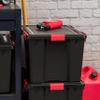 IRIS USA WeatherPro 74 Qt Storage Bins with Lids, 3 Pack, BPA-Free Plastic Gasket Box with Tight Latch and Seal, Stackable Nestable Tote Tub - Black/Red view 4