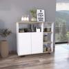 FM FURNITURE Serbia Kitchen Island with Casters, Double Cabinet, 6 Wine Cubbies, and 3 Open Shelves, Light Oak/White view 1