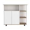 FM FURNITURE Serbia Kitchen Island with Casters, Double Cabinet, 6 Wine Cubbies, and 3 Open Shelves, Light Oak/White view 2