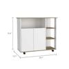 FM FURNITURE Serbia Kitchen Island with Casters, Double Cabinet, 6 Wine Cubbies, and 3 Open Shelves, Light Oak/White view 3