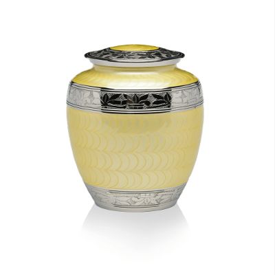 Adult Cremation Urn for Human Ashes - Yellow Enamel Over Nickel-Plated Brass Memorial Cremation Urn with Fleur-de-lis Design - Brass Urn, Adult - 200 cu. in.