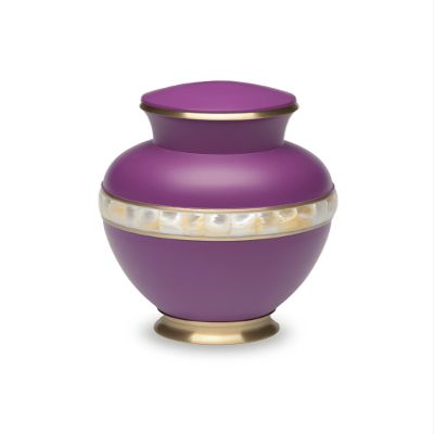 Adult Cremation Urn for Human Ashes - Matte Purple Brass Cremation Urn with Mother of Pearl Band - Adult Size - Matte Purple - 200 cu. in.