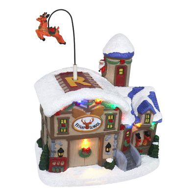 Moving Reindeer School Christmas Village - Animated LED Lighted Pre-lit Musical Christmas Village - Christmas Village Houses - Perfect Addition to Your Christmas Indoor Decorations & Holiday Displays