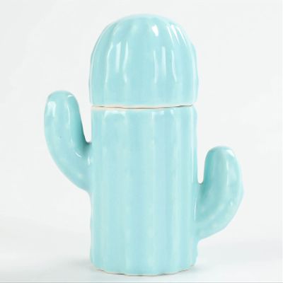 Ceramic Decorative Toothpick Holder Blue Cactus Shaped Toothpick Dispenser Ceramic Cotton Swab Container for Holiday Party Table Decoration