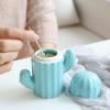 Ceramic Decorative Toothpick Holder Blue Cactus Shaped Toothpick Dispenser Ceramic Cotton Swab Container for Holiday Party Table Decoration view 2