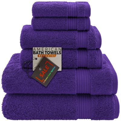 American Bath Towels 100% Cotton 6 Piece Turkish Towel Set, Ultra Soft Absorbent Bathroom Towels, 2 Bath Towel 2 Hand Towels 2 Washcloths, Purple