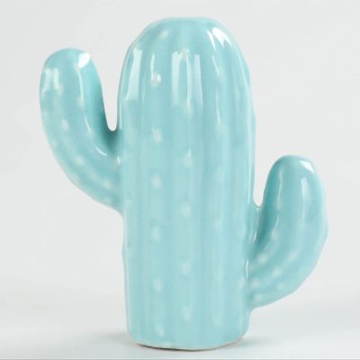 Ceramic Decorative Toothpick Holder Blue Cactus Shaped Toothpick Dispenser Ceramic Cotton Swab Container for Holiday Party Table Decoration