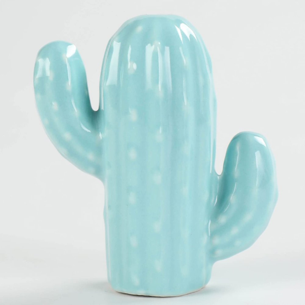 Ceramic Decorative Toothpick Holder Blue Cactus Shaped Toothpick Dispenser Ceramic Cotton Swab Container for Holiday Party Table Decoration