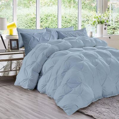 All Season 3PC Down Comforter Sets, 100% Organic Cotton 800TC 600GSM. Pinch Pleated, Breathable, Soft, Fluffy, Light Weight, Machine Washable, Twin Size, Light Blue