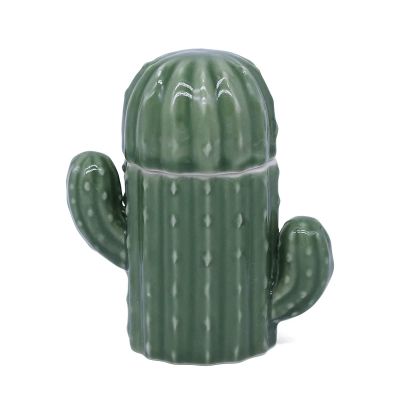 Ceramic Decorative Toothpick Holder Green Cactus Shaped Toothpick Dispenser Ceramic Cotton Swab Container for Holiday Party Table Decoration