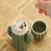 Ceramic Decorative Toothpick Holder Green Cactus Shaped Toothpick Dispenser Ceramic Cotton Swab Container for Holiday Party Table Decoration view 4