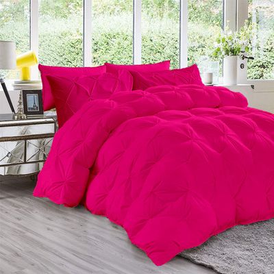 All Season 3PC Down Comforter Sets, 100% Organic Cotton 800TC 600GSM. Pinch Pleated, Breathable, Soft, Fluffy, Light Weight, Machine Washable, Standard Queen Size, HOT Pink