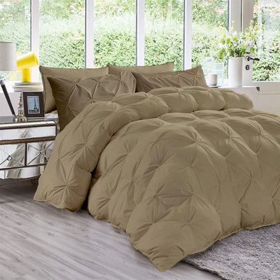All Season 3PC Down Comforter Sets, 100% Organic Cotton 800TC 600GSM. Pinch Pleated, Breathable, Soft, Fluffy, Light Weight, Machine Washable, Super King Size, Taupe