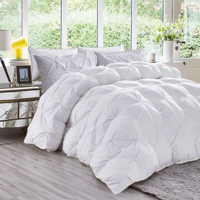 All Season 3PC Down Comforter Sets, 100% Organic Cotton 800TC 600GSM. Pinch Pleated, Breathable, Soft, Fluffy, Light Weight, Machine Washable, Regular King Size, White