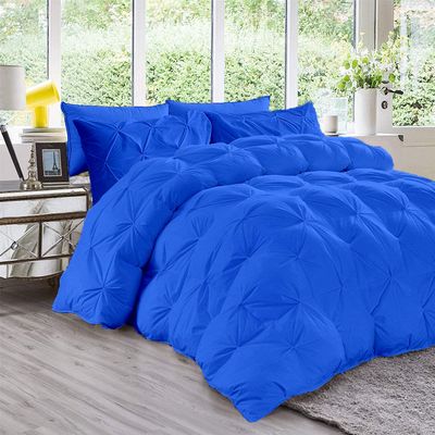 All Season 3PC Down Alternative Comforter Sets, 100% Organic Cotton 800TC 600GSM. Pinch Pleated, Breathable, Soft, Fluffy, Light Weight, Machine Washable, King Size, Royal Blue