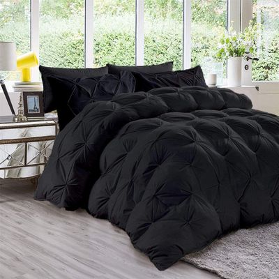 All Season 3PC Down Alternative Comforter Sets, 100% Organic Cotton 800TC 600GSM. Pinch Pleated, Breathable, Soft, Fluffy, Light Weight, Machine Washable, Twin XL Size, Black