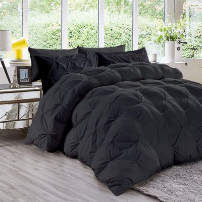 All Season 3PC Down Alternative Comforter Sets, 100% Organic Cotton 800TC 600GSM. Pinch Pleated, Breathable, Soft, Fluffy, Light Weight, Machine Washable, Twin XL Size, Dark Grey