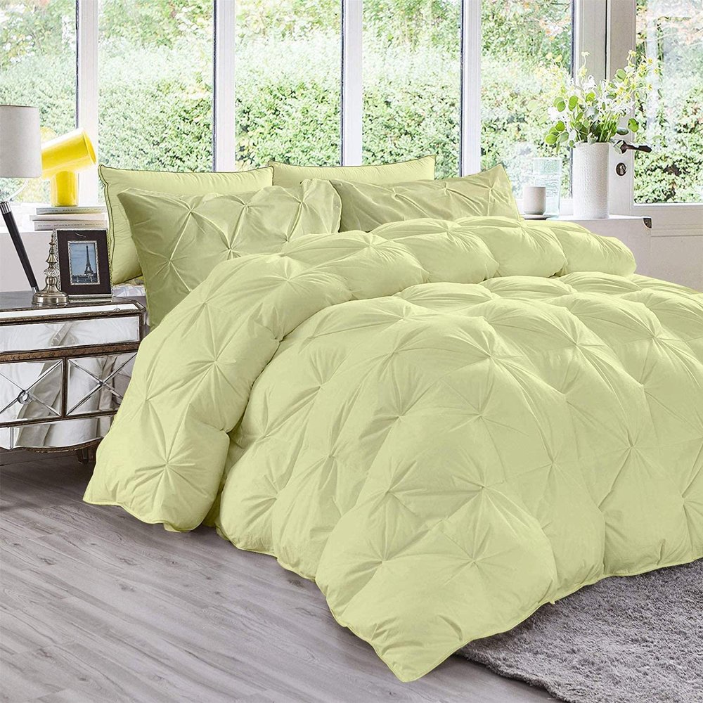 All Season 3PC Down Alternative Comforter Sets, 100% Organic Cotton 800TC 600GSM. Pinch Pleated, Breathable, Soft, Fluffy, Light Weight, Machine Washable, Queen Size, Ivory