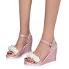 ZBYY Women's Wedges Sandals Ankle Strap Pearl Floral Casual Summer Dressy Platform Sandals Soft Open Toe Wedge Shoes view 1