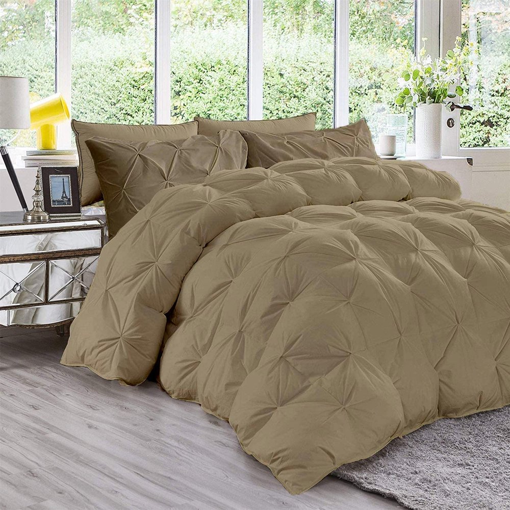 All Season 3PC Down Alternative Comforter Sets, 100% Organic Cotton 800TC 600GSM. Pinch Pleated, Breathable, Soft, Fluffy, Light Weight, Machine Washable, California King Size, Taupe