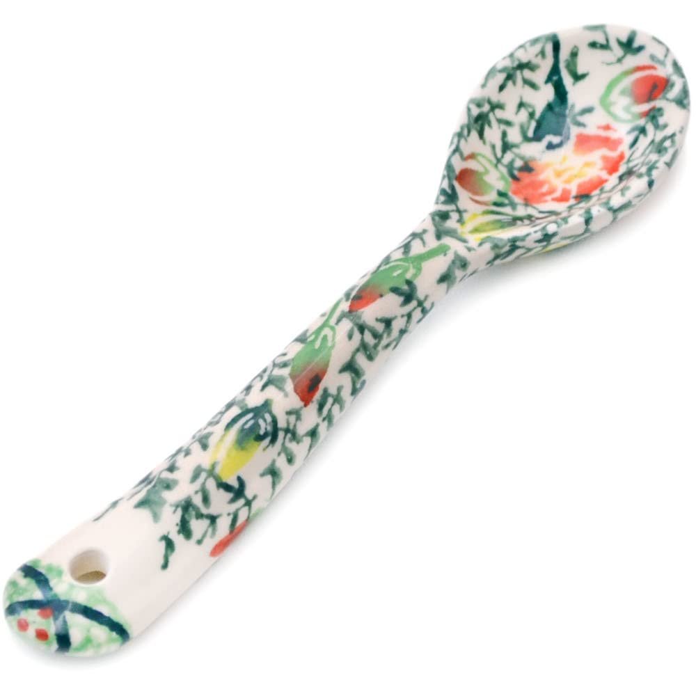 Polmedia Polish Pottery Spoon UNIKAT - Candid Carnation Pattern Handmade in Boleslawiec Poland + Certificate of Authenticity