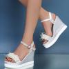 ZBYY Women's Wedges Sandals Ankle Strap Pearl Floral Casual Summer Dressy Platform Sandals Soft Open Toe Wedge Shoes view 3