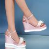 ZBYY Women's Wedges Sandals Ankle Strap Pearl Floral Casual Summer Dressy Platform Sandals Soft Open Toe Wedge Shoes view 2