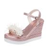 ZBYY Women's Wedges Sandals Ankle Strap Pearl Floral Casual Summer Dressy Platform Sandals Soft Open Toe Wedge Shoes view 4