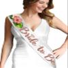 RhinestoneSash Bride Sash Floral - Sunset Hibiscus Wedding Decor Floral Rose Gold Sparkle Diamond Bride to Be Bridal Grade Satin Sash - Monstera Bachelorette Sashes - White Sash(RG MnstrFlrl) view 1