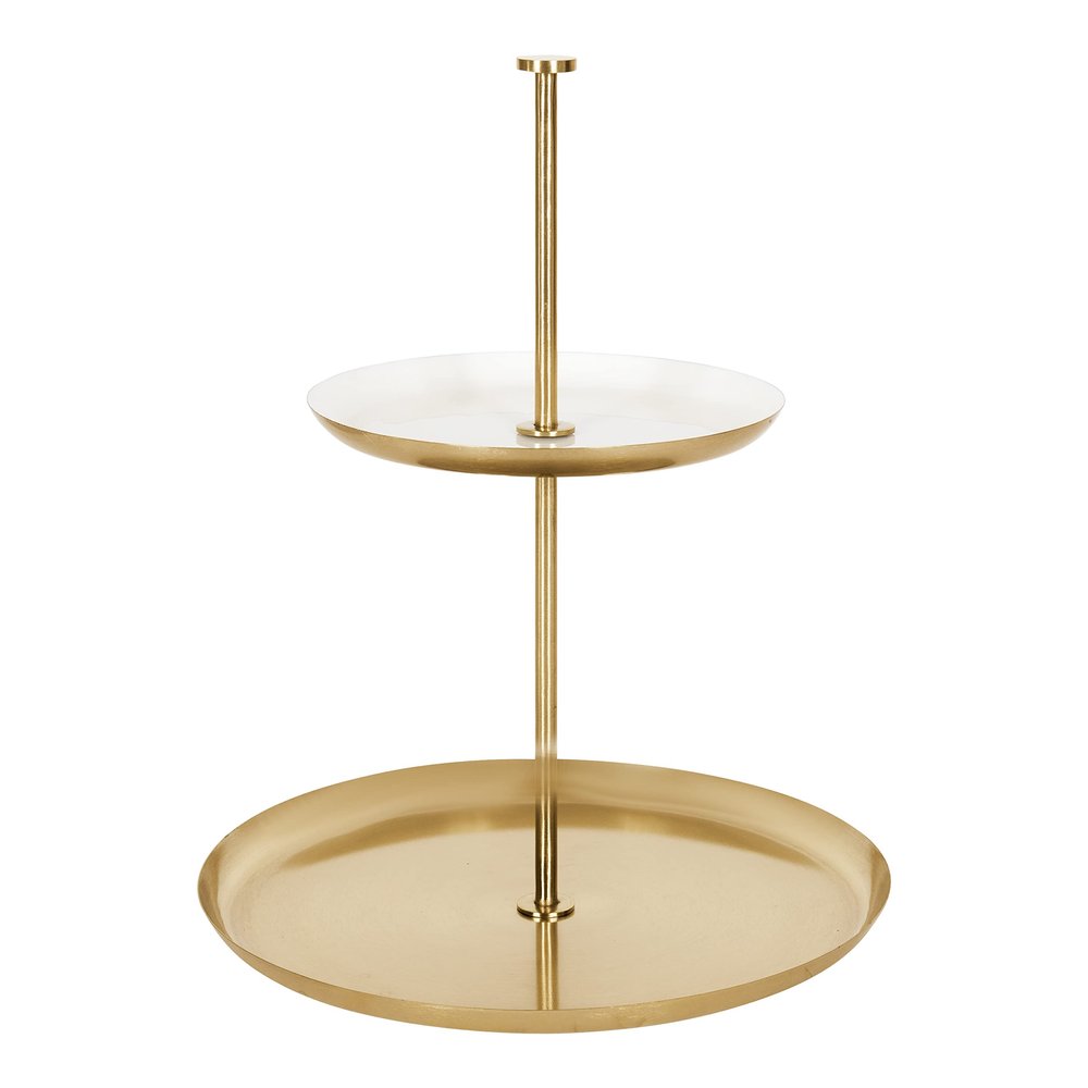 Kate and Laurel Laranya Modern Two Tier Tray; 12 x 12 x 15; White and Gold; Decorative Round Multi Tiered Tray for Display and Storage