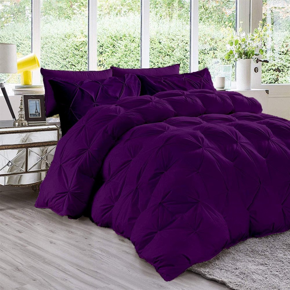 All Season 3PC Down Alternative Comforter Sets, 100% Organic Cotton 800TC 600GSM. Pinch Pleated, Breathable, Soft, Fluffy, Light Weight, Machine Washable, Super King Plus Size, Purple
