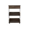 FM FURNITURE Dundee Kitchen Cart with 1 Drawer, 4 Casters, and 2 Open Shelves, White/Dark Walnut view 2