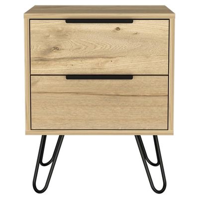 FM FURNITURE Nuvo 22-inch Tall Nightstand, 2 Drawers, and Hairpin Legs, Light Oak