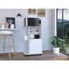 FM FURNITURE Columba Kitchen Cart with Single Door Cabinet, 2 Open Shelves, and 4 Caster Wheels, White view 1
