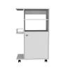 FM FURNITURE Columba Kitchen Cart with Single Door Cabinet, 2 Open Shelves, and 4 Caster Wheels, White view 2