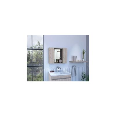 FM FURNITURE Draco Medicine Cabinet with Mirror, Double Door, and 1 External Shelf, Light Gray