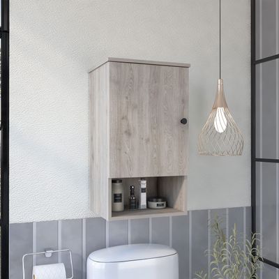 FM FURNITURE Alaska Medicine Cabinet with 3 Storage Shelves, Single Door Cabinet, Open Shelf, Light Gray