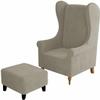 2 Pieces Wing Chair Slipcover & Ottoman Cover, Velvet Stretch Armchair Wingback Chair Cover Rectangle Footstool Slipcovers (Color : Khaki, Size : Wing Chair+Ottoman L) view 1