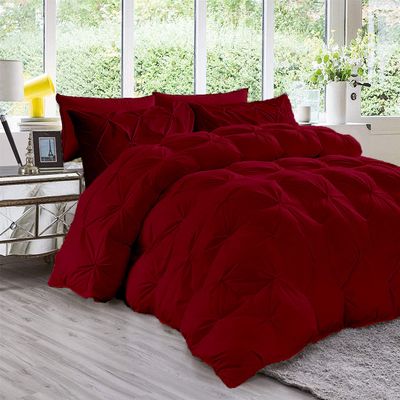 All Season 3PC Down Alternative Comforter Sets, 100% Organic Cotton 800TC 600GSM. Pinch Pleated, Breathable, Soft, Fluffy, Light Weight, Machine Washable, King Size, Burgundy