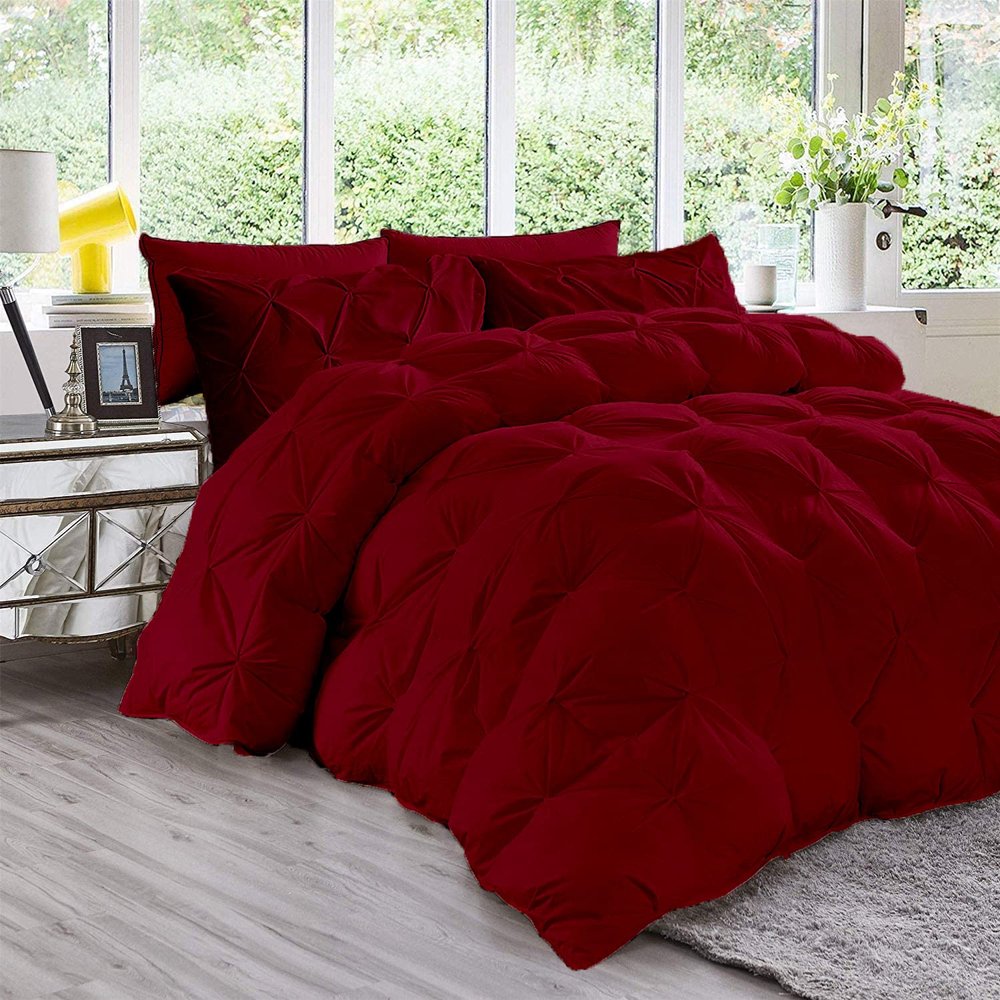 All Season 3PC Down Alternative Comforter Sets, 100% Organic Cotton 800TC 600GSM. Pinch Pleated, Breathable, Soft, Fluffy, Light Weight, Machine Washable, King Size, Burgundy