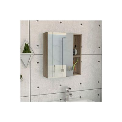 FM FURNITURE Lincoln Mirrored Medicine Cabinet with 3 Inner Shelves and 2 Open Shelves, Light Oak