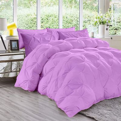 All Season 3PC Down Alternative Comforter Sets, 100% Organic Cotton 800TC 600GSM. Pinch Pleated, Breathable, Soft, Fluffy, Light Weight, Machine Washable, Standard Queen Size, Pink