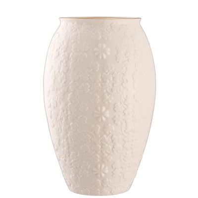 Belleek Field of Shamrocks Vase - White Flower Vase Handcrafted Fine Parian China Irish Decor, 6.3" W x 10" H
