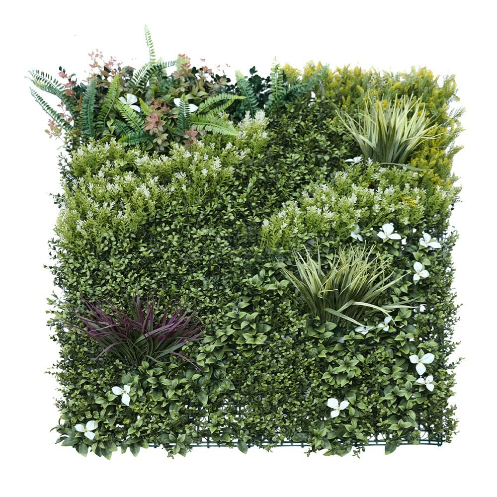 SunnyRoyal 9 Pcs Artificial Boxwood Panel 40"x40"3D Grass Wall Panels Greenery Backdrop Decor Privacy Hedge Fence Screen for Outdoor Indoor Backyard Garden Decoration, #04 Mixed