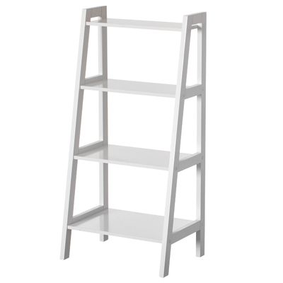 Basicwise 4 Tier Freestanding Ladder Shelf Open Bookcase and Display Rack for Books Plants & Decorative Accessories Stylish Storage & Organization Solution for Living Room Bedroom or Office Dcor