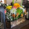 Mason Jar Centerpiece Box Rustic Farmhouse Engraved Wood Planter Box (Walnut, love) view 3