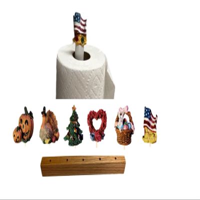 Seasonal Decorative Paper Towel Holder - Interchangeable Holiday Kitchen Decor - 6 Hand Painted Spring - Fall - Winter Tops - Christmas Paper Towel Holder -Top Holder Organizer Christmas