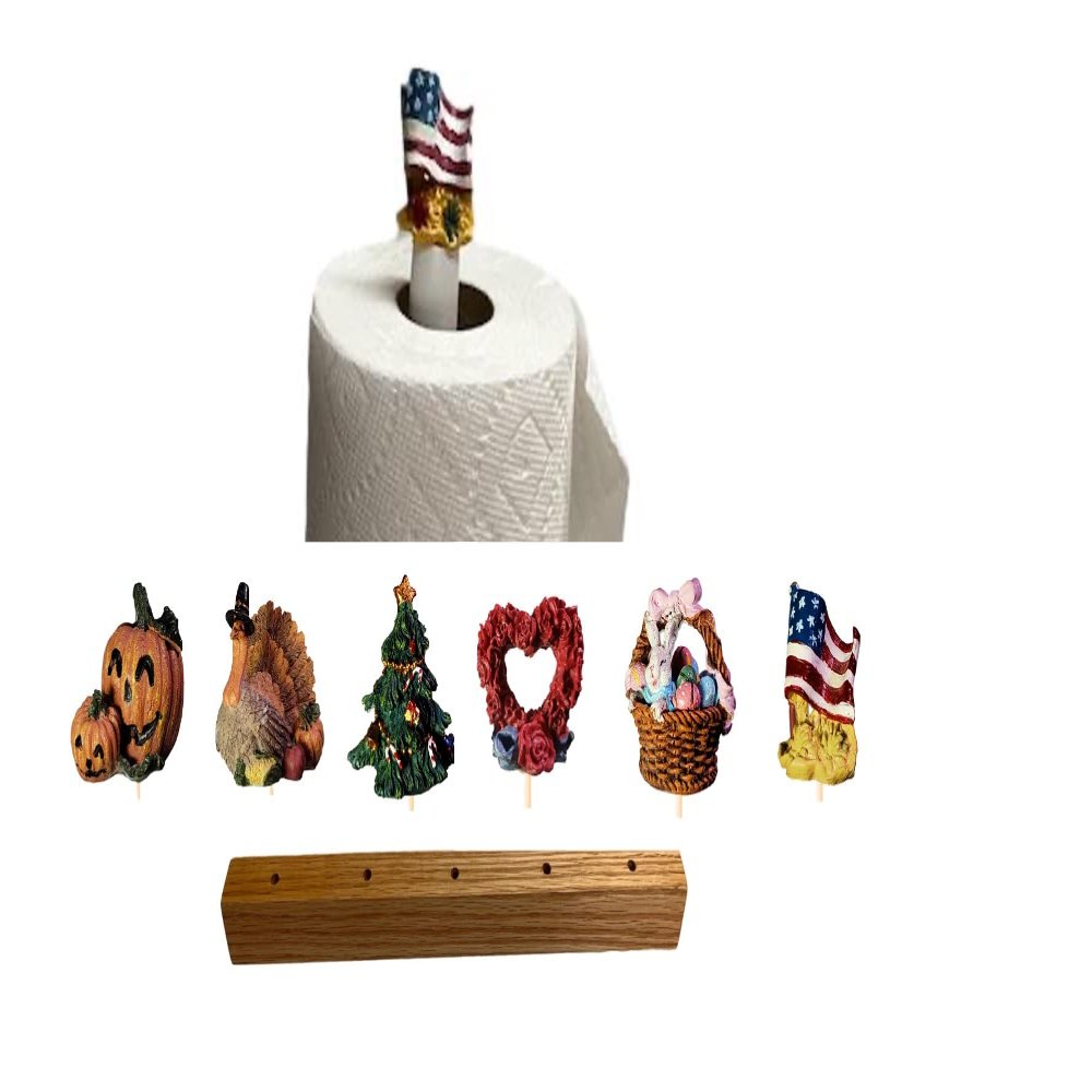 Seasonal Decorative Paper Towel Holder - Interchangeable Holiday Kitchen Decor - 6 Hand Painted Spring - Fall - Winter Tops - Christmas Paper Towel Holder -Top Holder Organizer Christmas