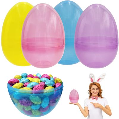 The Dreidel Company Massive Translucent Fillable Easter Eggs, Colorful Bright Plastic, Perfect For Easter Egg Hunt, Surprise, Assorted Colors, 8" Giant Fillable (24-Pack)